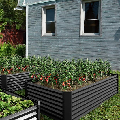 DWVO 8 x 4 x 1.5 FT Raised Garden Bed Kit, Outdoor Galvanized Flower Bed with Safety Rubber and Gloves, Large Metal Planter Box for Vegetables, Flowers, Herbs, Fruits, Black
