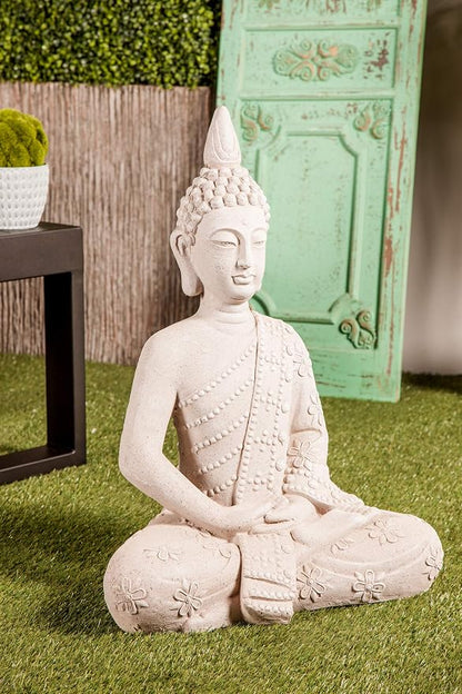 Deco 79 Magnesium Oxide Buddha Decorative Garden Sculpture Indoor Outdoor Garden Statue, Outdoor Sculpture 19" x 13" x 28", Gray