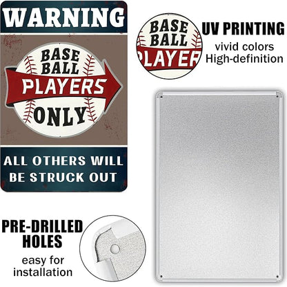 (Warning Baseball Players Only) Funny Signs Boy Baseball Wall Decor-Baseball Posters Decor for Boys Room,Gifts for Boys Who Love Baseball 8x12 Inches