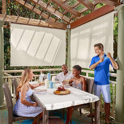 Coolaroo Outdoor Roller Shade with Wand - 95% UV Block Breathable Light Filtering Shade for Patio or Porch, Fade-Resistant, Easy-Clean Fabric, 8ft x 8ft, Pebble