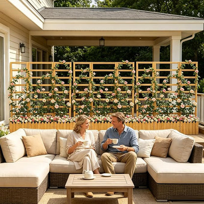 Outdoor Privacy Screen with Planter Box, 3-Panel Folding Wooden Trellis Planter, Freestanding Raised Bed for Climbing Plants, Solid Wood Divider with Drain Holes for Patio, Balcony & Backyard