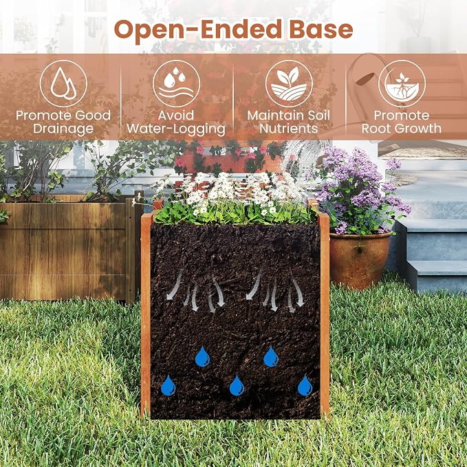 HAPPYGRILL Raised Garden Bed with Trellis, Outdoor Elevated Planter Box w/Trellis, Open-Ended, for Climbing Plant Vine Flower Vegetable, Freestanding Privacy Planters for Patio Yard, 16"x16"x48" (1)