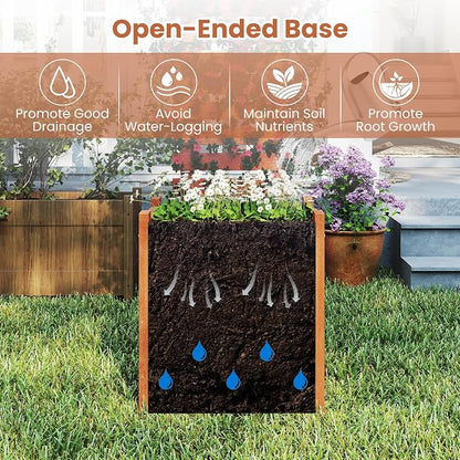 HAPPYGRILL Raised Garden Bed with Trellis, Outdoor Elevated Planter Box w/Trellis, Open-Ended, for Climbing Plant Vine Flower Vegetable, Freestanding Privacy Planters for Patio Yard, 16"x16"x48" (2)