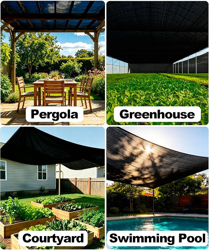 Black Sun Shade Cloth for Garden,90-95% Sunblock Shade Mesh Tarp 6.5 x 20FT | Shade Cover for Plants, Greenhouse, Vegetables, Patio, Car Cover, Pergola Cover, Canopy, Backyard, Lawn, and Outdoor Use
