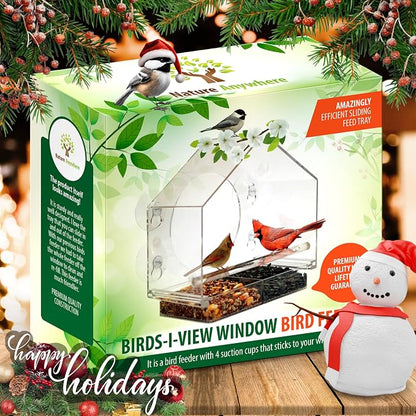 Nature Anywhere Window Bird Feeder - Weather Proof Transparent Acrylic Bird Feeders for Outdoors - Enhanced Suction Grip, Bird Watching for Cats, Easy-to-Clean, Outdoor Birdhouse Feeder (1 Unit)