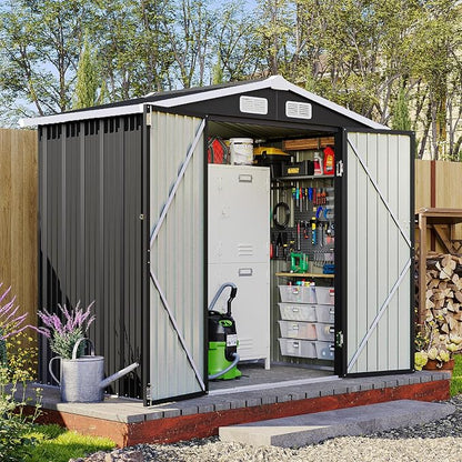 6x4FT Outdoor Storage Shed Black | Metal Garden Tool Shed with Sloping Roof & Lockable Door for Garden, Patio, Backyard