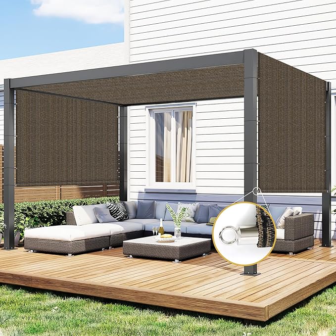 Shade&Beyond 6'x16' Pergola Shade Cover Canopy Replacement Cover, Mocha | 200GSM HDPE Privacy Shade Screen Panel with Weighted Rods & Grommets, 90% UV Block Outdoor Sun Shade Cloth for Patio Porch