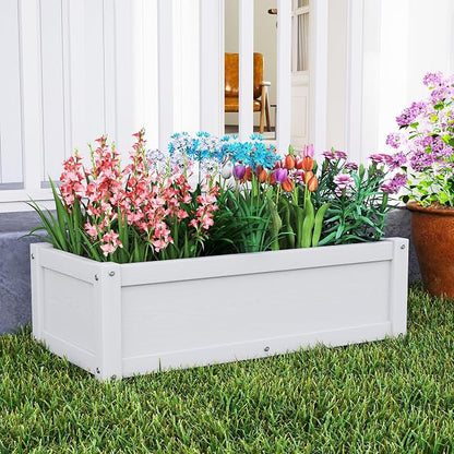 HDPE Raised Planter Box Outdoor,Rot-Resistant and Non-Cracking,Small Raised Beds for Gardening 29.5 * 14.4 * 9.8 in for Yard,Lawn,Outdoor Planter Boxes Rectangle with Drainage Holes White