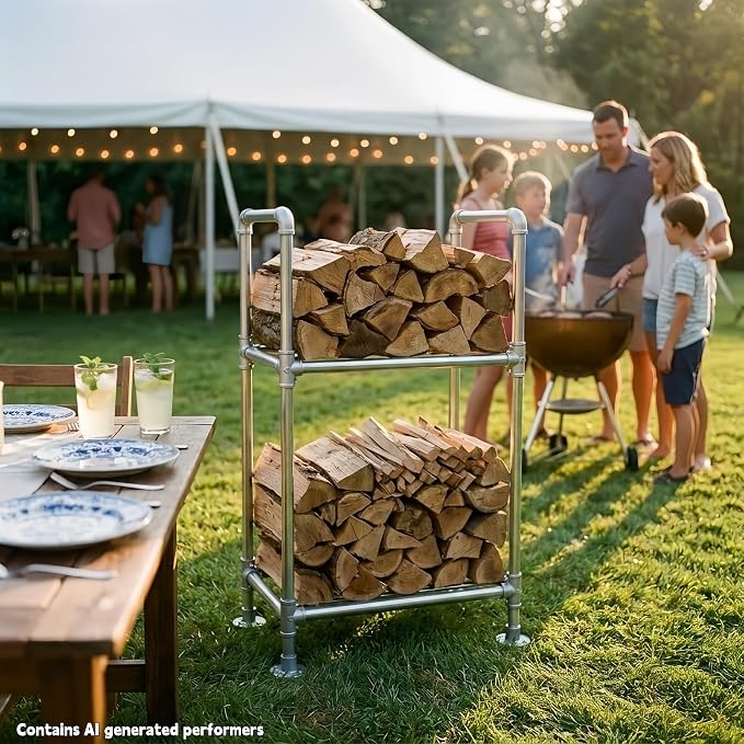 2ft Heavy Duty Firewood Rack with Dual-Tier Structural Design | Constructed with Galvanized Steel Pipes and Featuring a Firewood Rack Cover,Load-bearing Capacity 1,000 lbs,Indoor/Outdoor