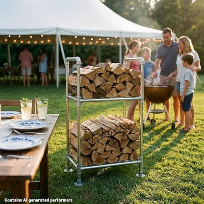 2ft Heavy Duty Firewood Rack with Dual-Tier Structural Design | Constructed with Galvanized Steel Pipes and Featuring a Firewood Rack Cover,Load-bearing Capacity 1,000 lbs,Indoor/Outdoor
