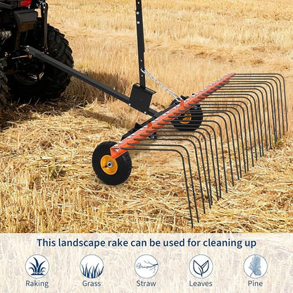 Garvee 60'' Tow Behind Lawn Dethatcher,24 Durable Spring Steel Tines Lawn Dethatcher, Tow Behind Steel Pine Straw Rake Designed to Lawn and Garden Tractors, Orange&Black