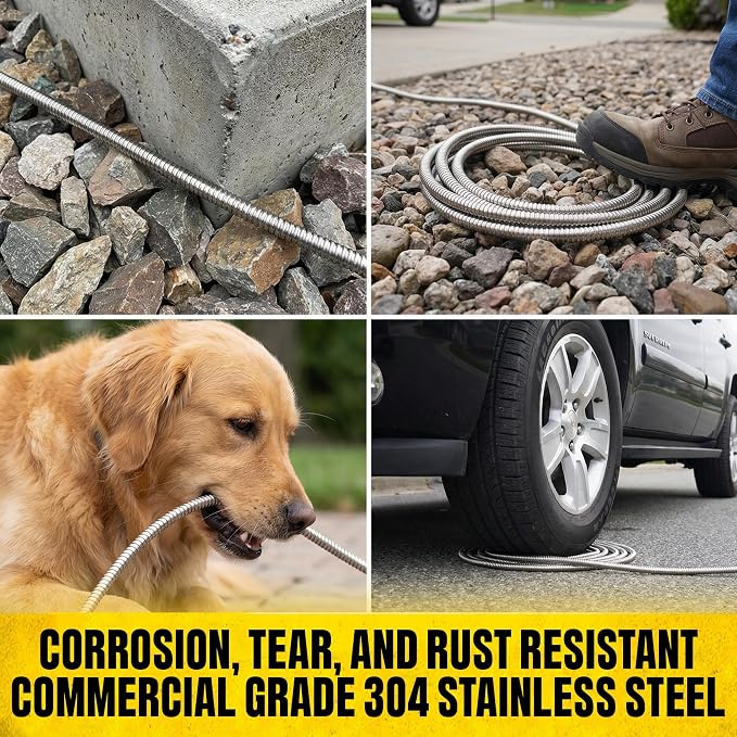 Bionic Steel PRO 50 Ft Metal Garden Hose with Brass Nozzle | Water Hose Made from Heavy Duty 304 Stainless Steel, Flexible, Lightweight, Brass Fittings, Non Kinking, 500 PSI