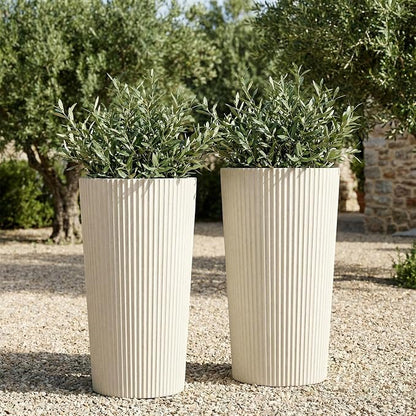 24" H Tall Planters for Outdoor Plants, 2 Pack Large Outdoor Planters for Front Porch Decor with Drainage Hole, Plastic Striped Flower Pots Fits Indoor Plants Patio Garden, Black