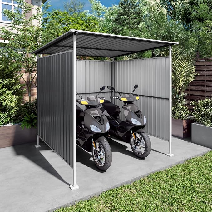 6x6FT Open Air Storage Shelter, Metal Outdoor Garden Shed, Doorless Patio Organizer for Bikes Motorcycle BBQ Tools Pet House Weather Resistant Backyard Storage Cover Canopy Utility Shelter