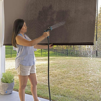 Coolaroo Outdoor Roller Shade with Wand - 90% UV Block Breathable Light Filtering Shade for Patio or Porch, Fade-Resistant, Easy-Clean Fabric, 4ft x 6ft, Mocha - 2 Pack