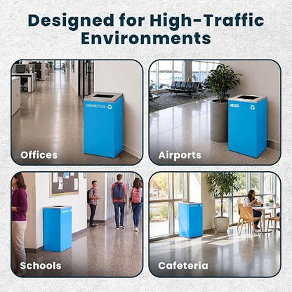 Alpine Commercial Indoor Recycle Bin - 29 Gallon Blue Recycle Bin Recycle Trash Can Office Recycling Bins, Metal Recycling Container with Stickers & 3 Optional Lids (lid Sold Separately)