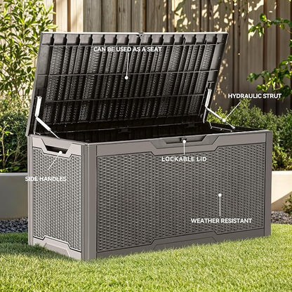 YITAHOME 100 Gallon Large Deck Box | Outdoor Resin Storage Boxes for Patio Furniture, Outdoor Cushions, Garden Tools, Water Resistant and Lockable