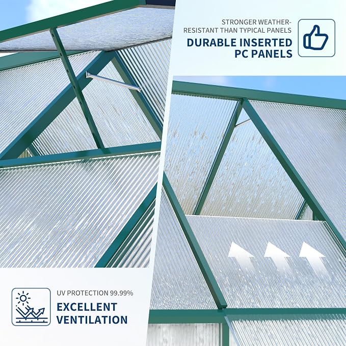 GarveeLife 6X11FT Polycarbonate Greenhouse with Aluminum Frame, Polycarbonate Greenhouse for Outdoors, Greenhouses with Ventilation, Aluminum Large Walk-in Greenhouses for Outside