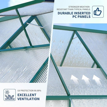 GarveeLife 8X14FT Polycarbonate Greenhouse with Aluminum Frame, Polycarbonate Greenhouse for Outdoors, Greenhouses with Ventilation and Rain Gutter, Aluminum Large Walk-in Greenhouses for Outside