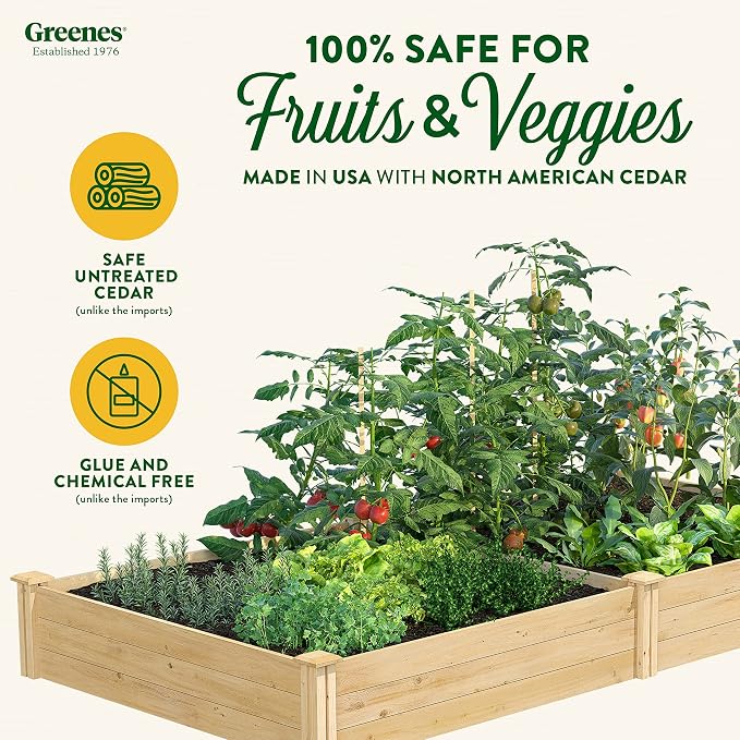 Greenes Fence Classic Cedar Raised Garden Bed, 4' x 8' x 10.5" (1/2" Thick) (2-Pack) - Made in USA with North American Cedar