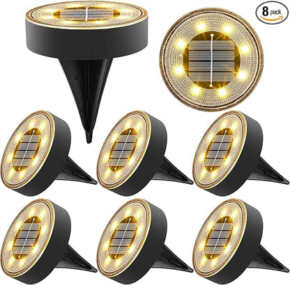 Joomer Solar Ground Lights Outdoor Waterproof, 8 Pack 8 LED, Warm White | Solar Powered Garden Lights Disc Landscape Lighting Outdoor for Patio Pathway Lawn Yard Driveway Walkway outside