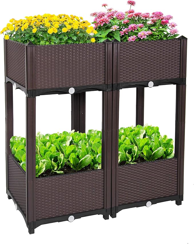 D'vine Dev Raised Beds - Elevated Garden Box with Drainage Plug, Standing Planter Beds for Vegetable/Flower/Herb Gardening Kit, RGB-4