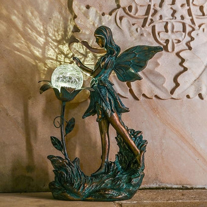 TERESA'S COLLECTIONS Garden Fairy Large Bronze Garden Sculptures & Statues Resin with Solar Outdoor Light, Valentines Decorations Lawn Ornaments for Outdoor Decor, Gifts for Women Mom, 11"