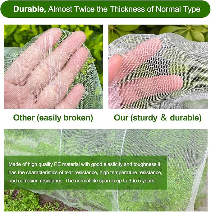 Garden Netting, Jevrench Durable Ultra Fine Garden Netting, Garden Plant Cover Row Cover Makes Plants, Vegetables, Fruits, and Flowers Grow Better (13ft x 50ft)