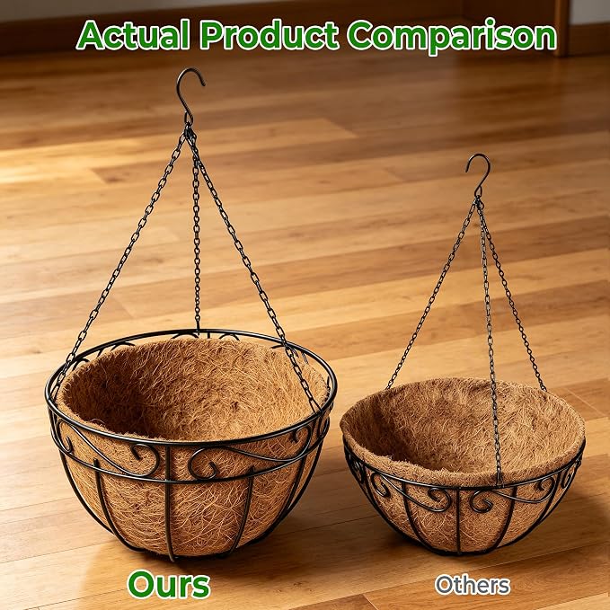 AMAGABELI GARDEN & HOME 4 Pack 15 Inch Metal Plant Hanging Baskets Planter Flower Pots Outdoor Indoor Wire Hanging Basket for Vegetable with Coco Fiber Liners for Garden Home Porch Decor