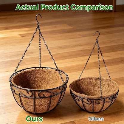 AMAGABELI GARDEN & HOME 4 Pack 15 Inch Metal Plant Hanging Baskets Planter Flower Pots Outdoor Indoor Wire Hanging Basket for Vegetable with Coco Fiber Liners for Garden Home Porch Decor