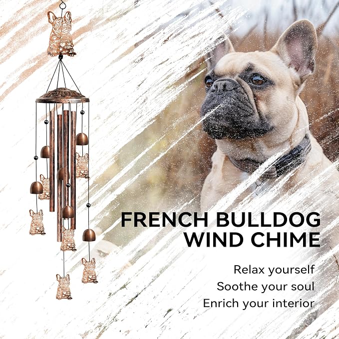 36" French Bulldog Wind Chimes Outdoor Dog Gifts for Women/Men/Mom/Grandma Birthday Gifts Memorial Gift Metal WindChimes for Outside/Indoors, Home, Lawn, Porch, Patio, Garden Decor, Yard Decorations