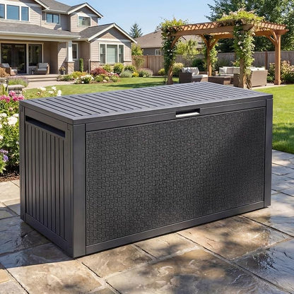 YITAHOME 95 Gallon Outdoor Storage Deck Box | Waterproof Resin Deck Box w/Handles, Lockable Outdside Deck Box for Patio Furniture, Garden Tools, Lockable & UV