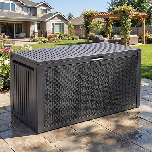 YITAHOME 95 Gallon Outdoor Storage Deck Box | Waterproof Resin Deck Box w/Handles, Lockable Outdside Deck Box for Patio Furniture, Garden Tools, Lockable & UV