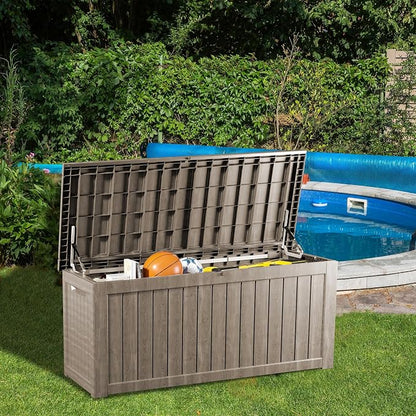 Outdoor Storage Box, 200 Gallon Waterproof Deck Box, Premium Hydraulic Cushion Storage Chest, High-Load Lockable Two-Seater Patio Storage Bench, Large Country Estate, Grey