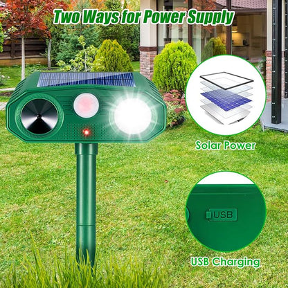 4 Pack Solar Ultrasonic Animal Repeller Outdoor,Deer Repellent Outdoor & Cat Deterrent Outdoor, Effective Against Birds, Cats, Squirrels, Deer,Coyote, Raccoons,Rabbit Wild Animal Deterrent for Garden