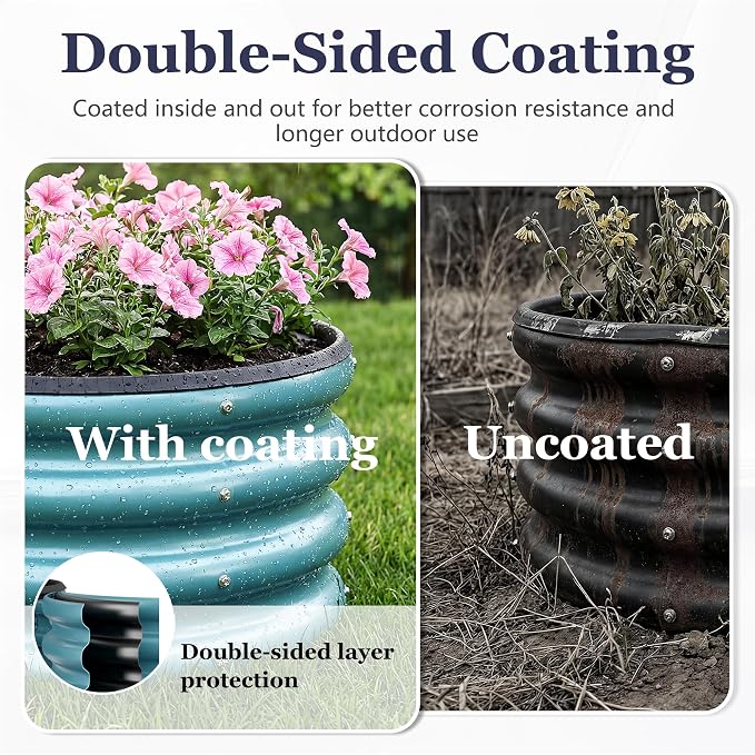 2 x 2 x 1 ft Round Raised Garden Bed, Blue 2 Pack 0.6 mm Thick Galvanized Steel Planter Box with Double Layer Paint and Safety Edge Trim for Vegetables Flowers Herbs Outdoor Garden