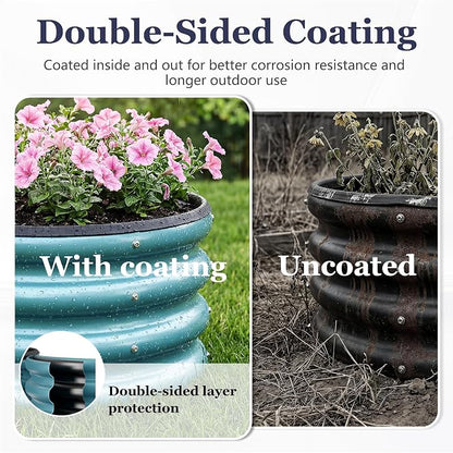 2 x 2 x 1 ft Round Raised Garden Bed, Blue 2 Pack 0.6 mm Thick Galvanized Steel Planter Box with Double Layer Paint and Safety Edge Trim for Vegetables Flowers Herbs Outdoor Garden