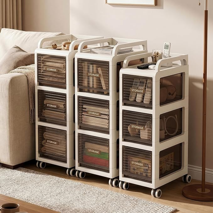 Bathroom Storage with Drawers, 9.8" Wide Wide Slim Storage Cabinet with Wheels for Small Spaces, Narraw Cart for Kitchen Office Bedroom Dinning Room Under Desk, 29.7" Tall