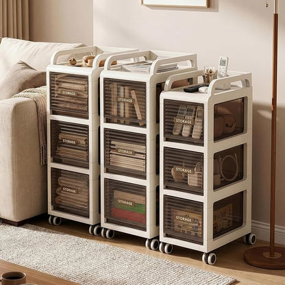 Bathroom Storage with Drawers, 11.8" Wide Wide Slim Storage Cabinet with Wheels for Small Spaces, Narraw Cart for Kitchen Office Bedroom Dinning Room Under Desk, 29.7" Tall