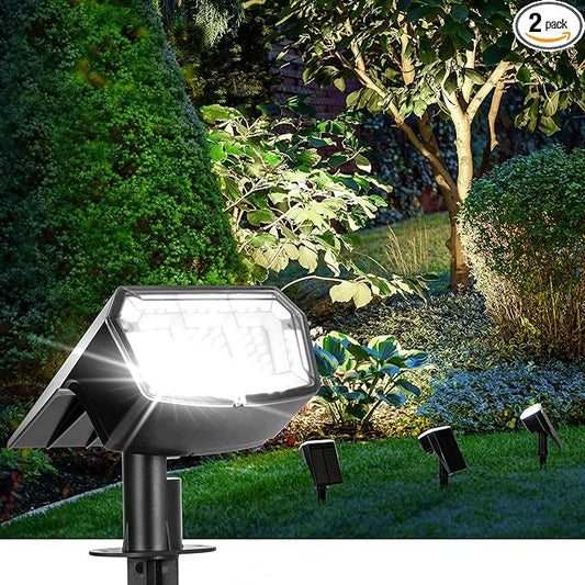 AUDERWIN Solar Spot Lights Outdoor Waterproof 2 Pack IP65, 63 LED 3 Lighting Modes Spotlights for Yard Garden House Garage Pathway