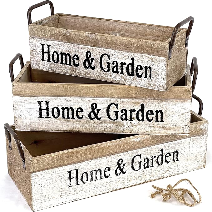 allgala 3-PC Set Wooden Boxes Planter Trough for Flower pots - Indoor Outdoor Decoration - Storage Display Boxes