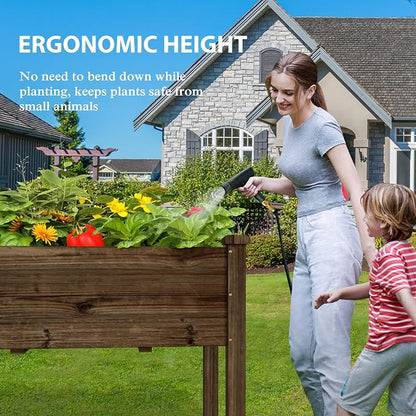 BlueWish 72''L x 23''W x 30''H Outdoor Cedar Garden Bed, 2x6 FT Raised Garden Bed with 8 Drainage Holes & 6 Legs, Elevated Planter Boxes for Gardening, Vegetable, Flower, 661lbs Capacity, Rustic