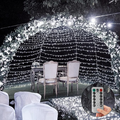 Battery Operated Christmas Lights, 33Ft 100 LED Cool White String Lights with Auto Timer & 8 Modes, Shatterproof Waterproof for Outdoor Indoor Wedding Party Home, Green Wire