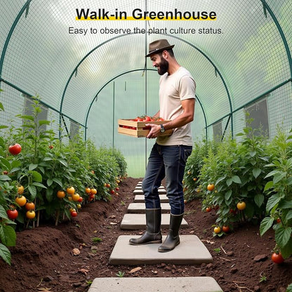 Greenhouse, 15’x7’x7’ Upgraded Walk-in Greenhouse with Spraying System, Heavy Duty Tunnel Green House with 6 Ventilated Mesh Windows & Zippered Roll-up Door, Large Plant Garden Hot House Outdoor
