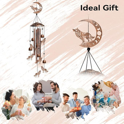 Wolf Wind Chimes Outdoor Wolf Gifts for Women/Men/Mom/Grandma Birthday Gifts Memorial Gift Metal WindChimes for Outside/Indoors, Home, Lawn, Porch, Patio, Garden Decor, Yard Decorations