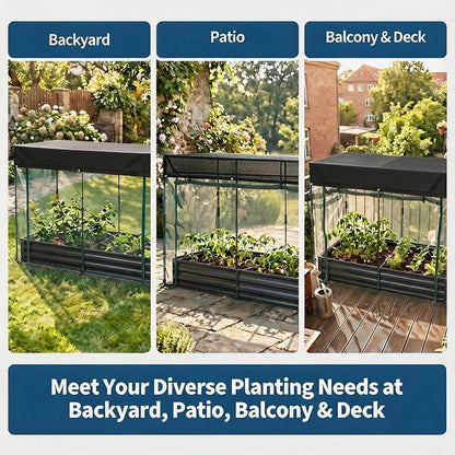 8x4x1Ft Galvanized Raised Garden Bed Kit w/Self Watering Irrigation & Mesh Cover, Metal Bottomless Raised Planter Box for Veggies Herbs Flowers, Rustproof Elevated Garden Bed Backyard Patio Farm