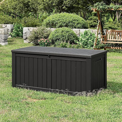 NUNU LAB 180 Gallon Outdoor Storage Box,Resin Large Sturdy Deck Box, Backyard Outside Storage Box Waterproof with Double Wall Panels,Package Delivery Box,Garden Box,Tool Box,Outdoor Hose Storage Bin