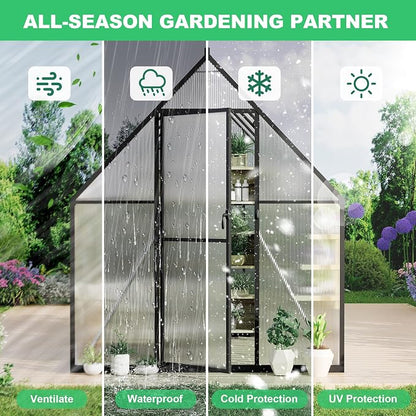 GarveeLife 6x11FT Aluminum Large Walk-in Greenhouses for Outside, Polycarbonate Greenhouse with Aluminum Frame, Greenhouse with Ventilation and Rain Gutter, Polycarbonate Greenhouses for Outdoors