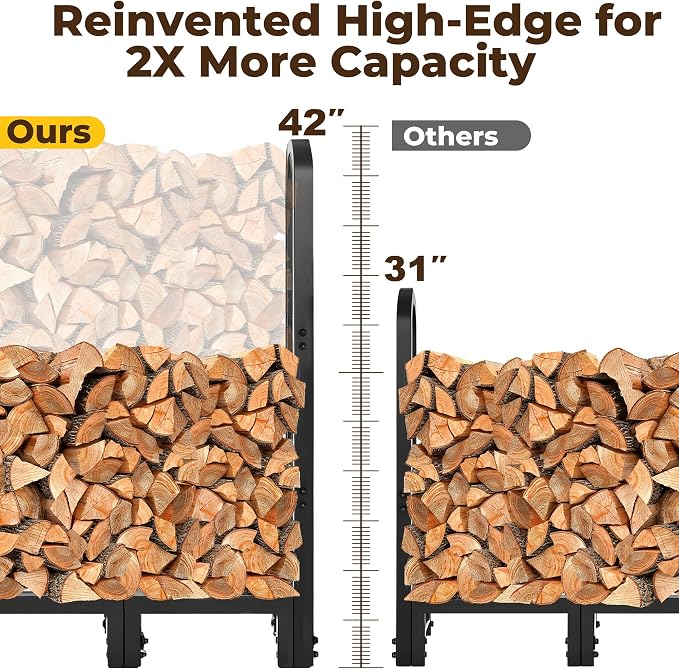 Amagabeli Firewood Log Rack Outdoor 4ft Heavy Duty Logs Holder for Fireplace Indoor Outdoor Adjustable Wood Racks for Fire Wood Holder Metal Pile Stand Storage Stacker Organizer Black