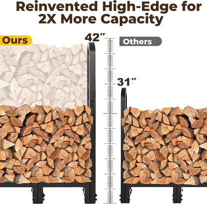 Amagabeli Firewood Log Rack Outdoor 4ft Heavy Duty Logs Holder for Fireplace Indoor Outdoor Adjustable Wood Racks for Fire Wood Holder Metal Pile Stand Storage Stacker Organizer Black